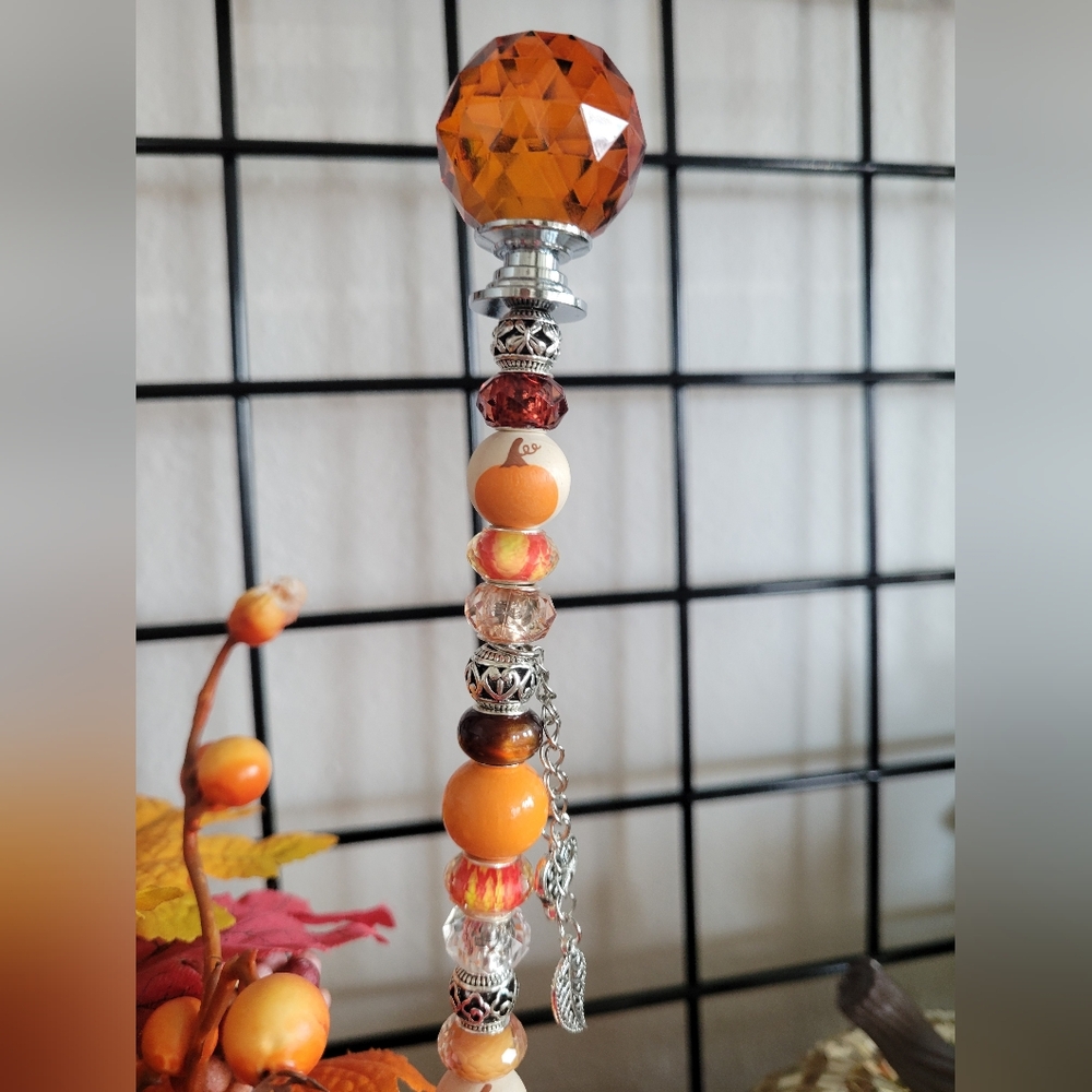 Pumpkin Spice Garden Plant Stakes Beaded Autumn Fall Decor Gift 15.!